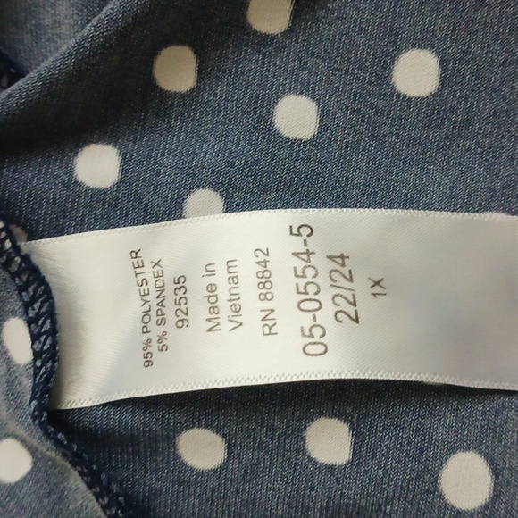 Woman within 1X 22/24 Navy and White Polka Dot Dress - Picture 5 of 6